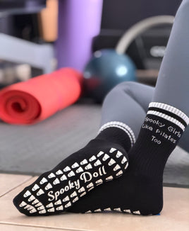 Spooky Girls Like Pilates Too Black Grip Socks
